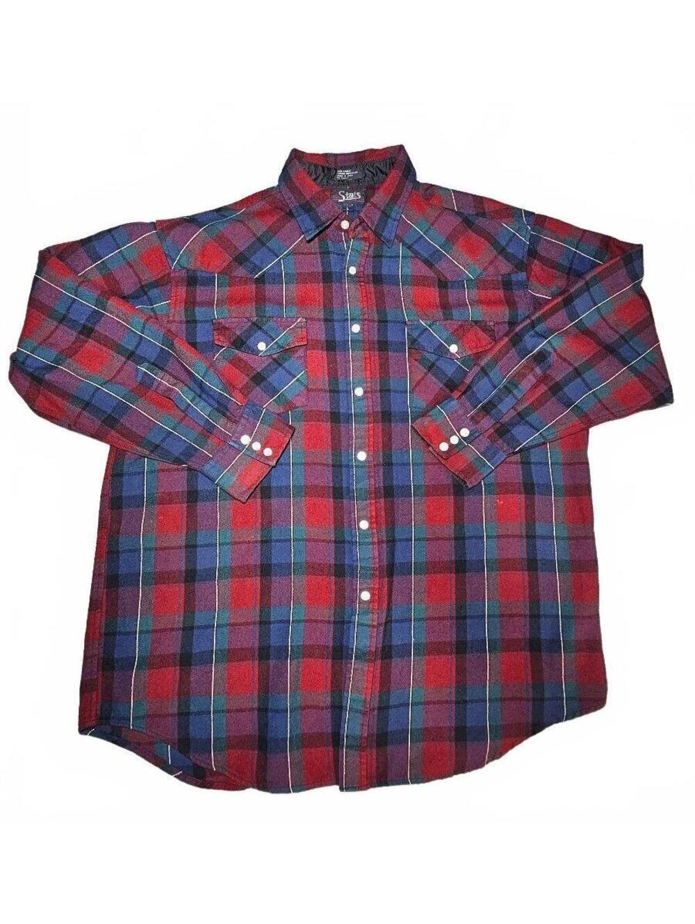 Vintage Stats Men's Long Sleeve Plaid Button-Up Shirt Large